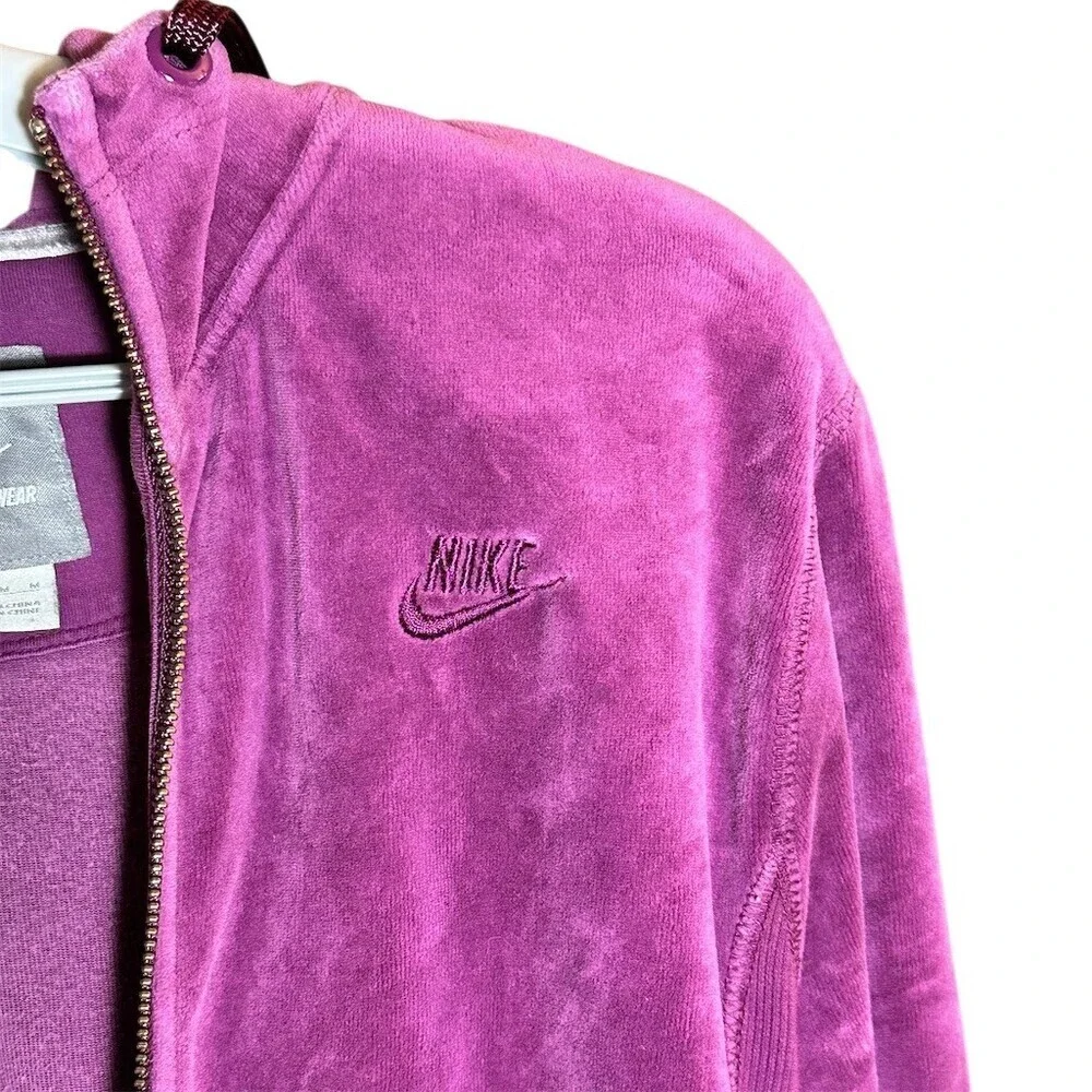 Nike Hoodie Jacket Womens Size M Purple Full Zip Velour vintage